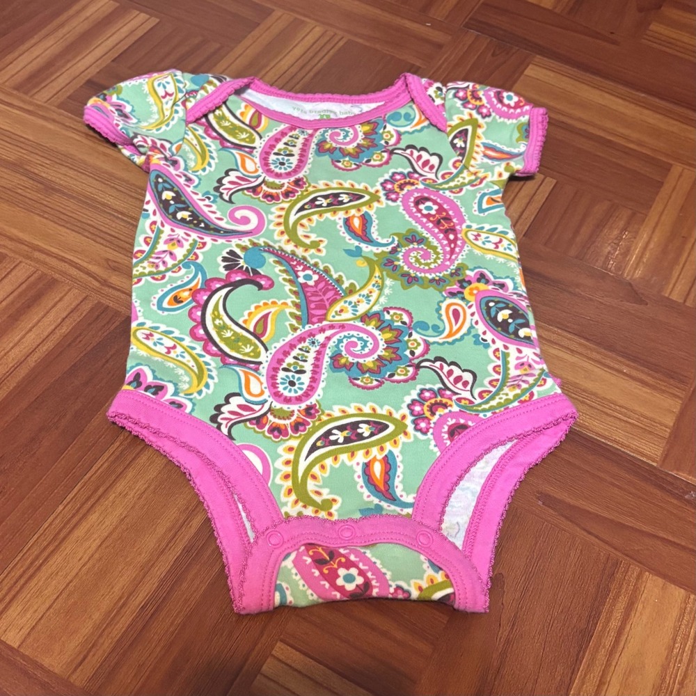 Vera Bradley Baby Girls Paisley Ruffle Back Bodysuit Pink Mint 6-9 Months